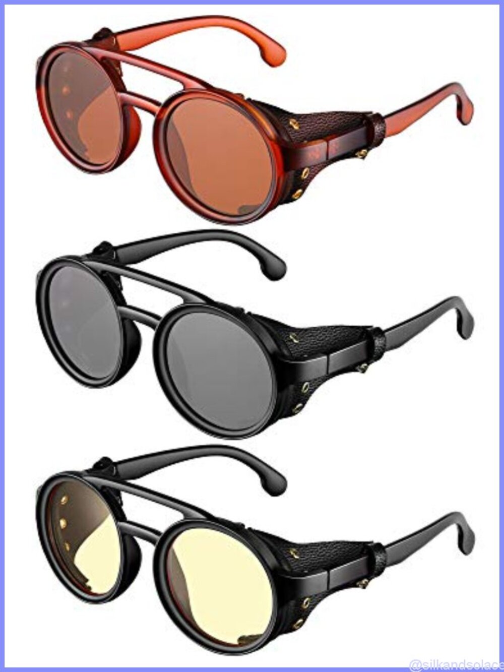 Retro Polarized Round Steampunk Sunglasses with Faux Leatherwear
